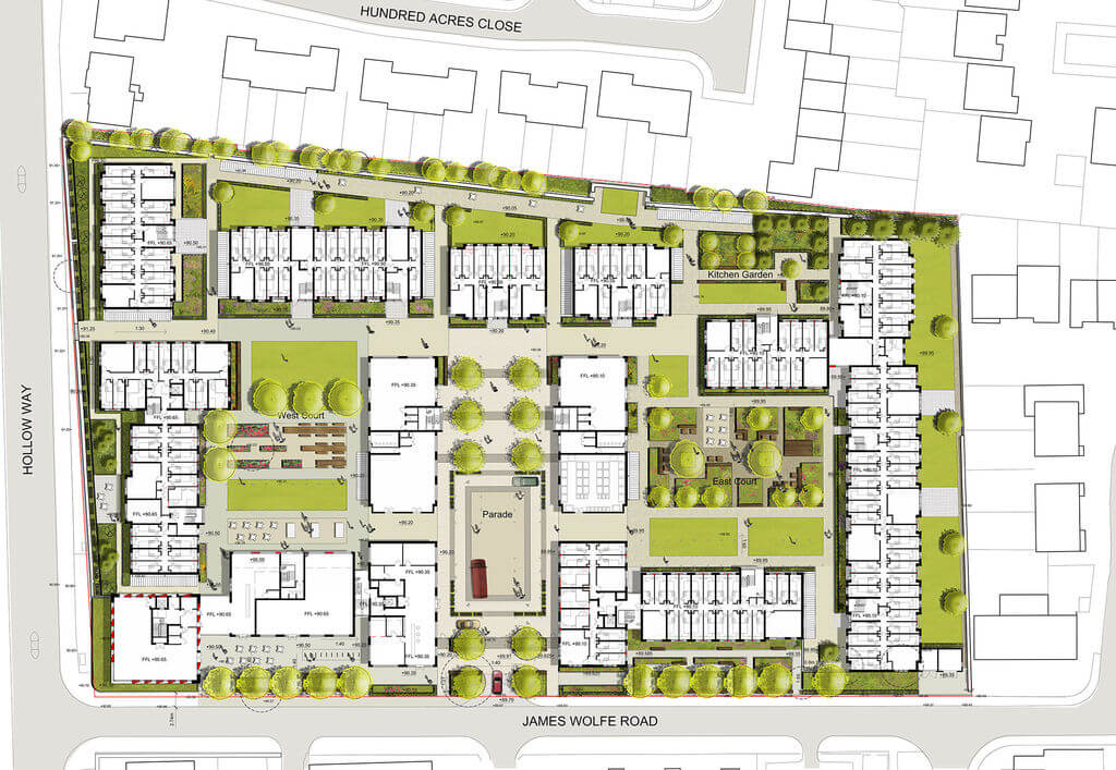 A technical drawing of the Cowley Barracks housing project.