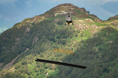 Helicopter delivering HDPE to Hydro Scheme close up