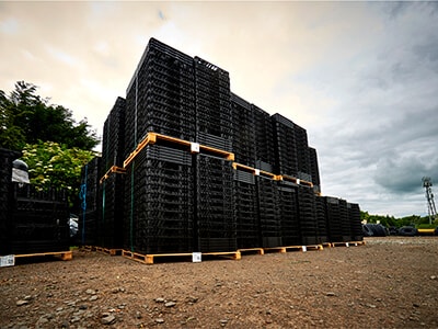 Crates in yard.