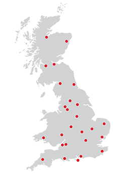 Map of JDP branches in the UK.