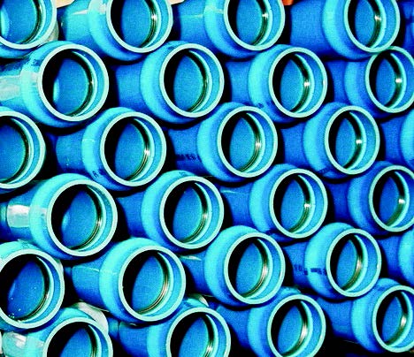 Blue PVC-O irrigation pipes.