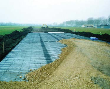 Geogrid being installed on site.