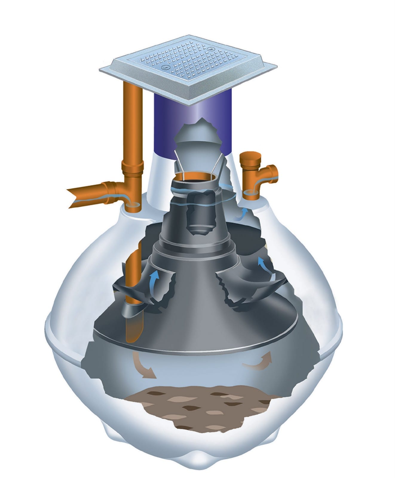 A cross section of a septic tank.