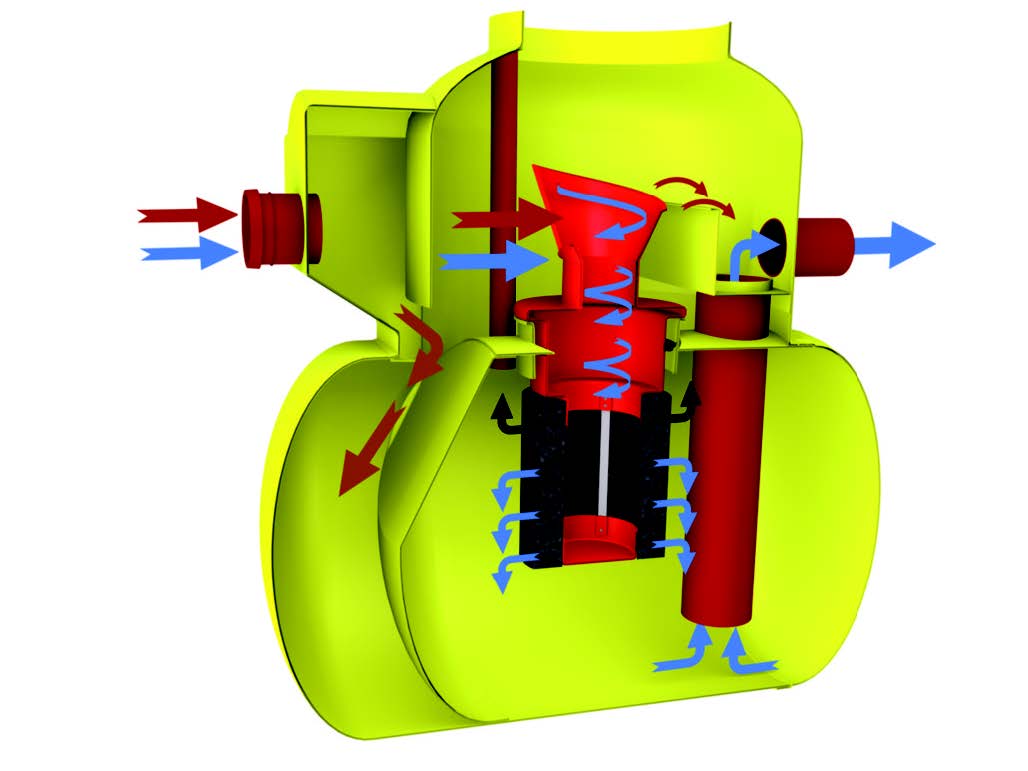 A cross section of a bypass separator.
