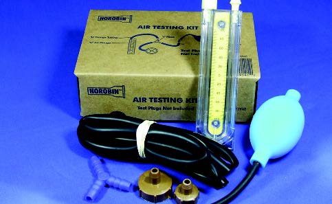 A basic air test kit for checking drains and sewers.